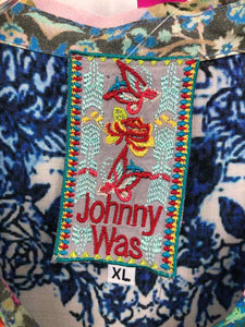 Johnny Was Size XL royal/white Print Blouse