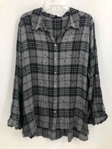 Jane and Delancy Size 3X Grey/Black Plaid Blouse