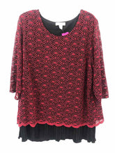 Load image into Gallery viewer, CJ Banks Size 2X Red/Black Lace Knit Top