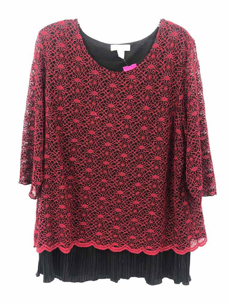 CJ Banks Size 2X Red/Black Lace Knit Top