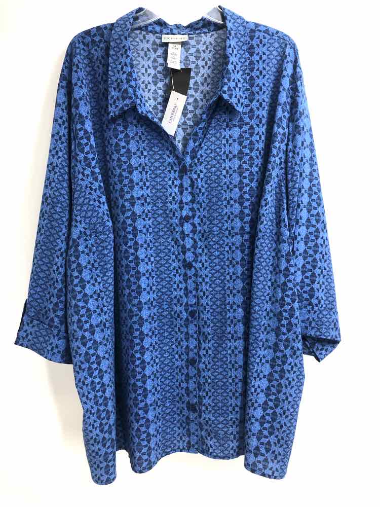 Catherines Size 5X Blue Print Blouse