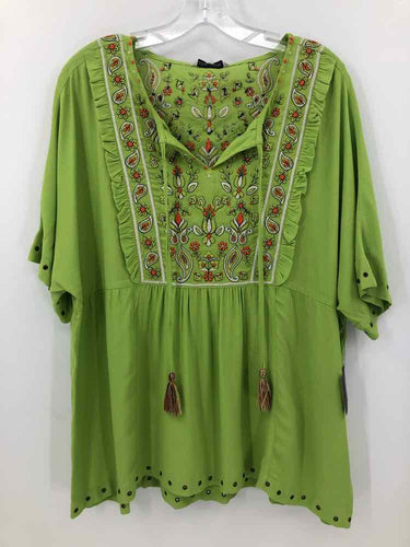 John + Mark Size Large Lime Green Embroidered Blouse