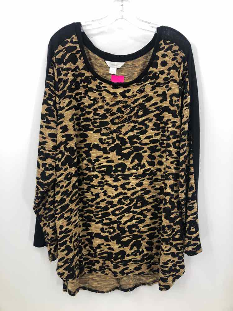 CJ Banks Size 3X Black/tan Animal Print Tunic