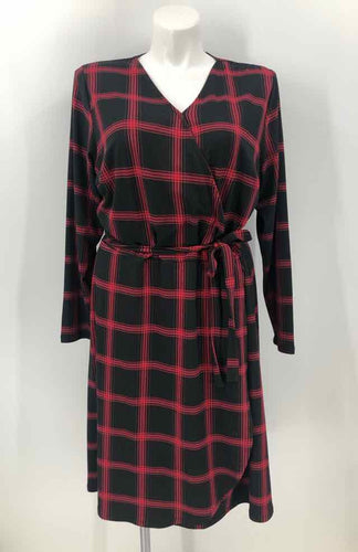 CJ Banks Size 1X Red/Black Plaid Dress