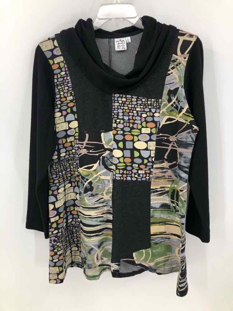 Parsley & Sage Size Large Black/beige Print Knit Top