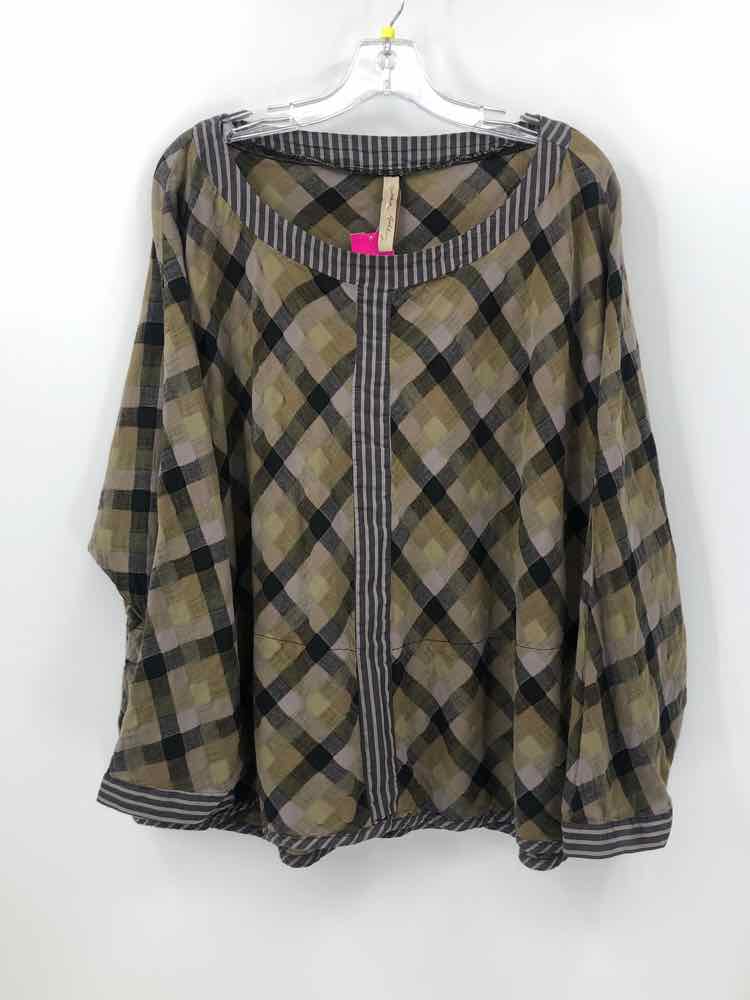 Cynthia Ashbury Size 3X Olive Plaid Blouse