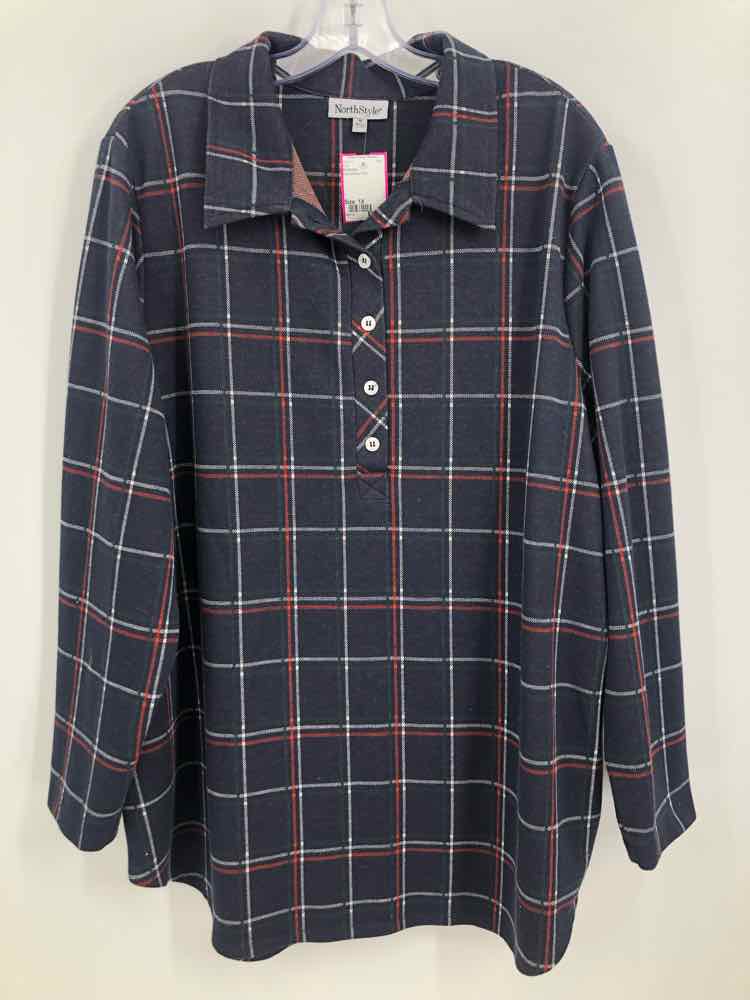 Northstyle Size 1X Navy/White Plaid Tunic