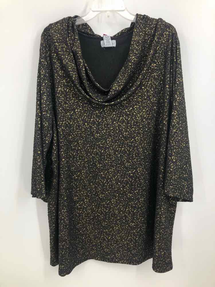 Catherines Size 4X Black/gold Print Knit Top