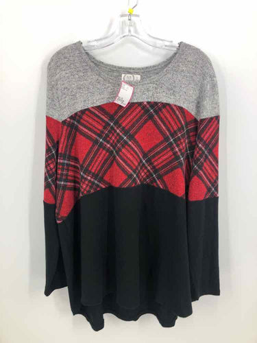 Maurices Size 2X Red/Black Plaid Knit Top
