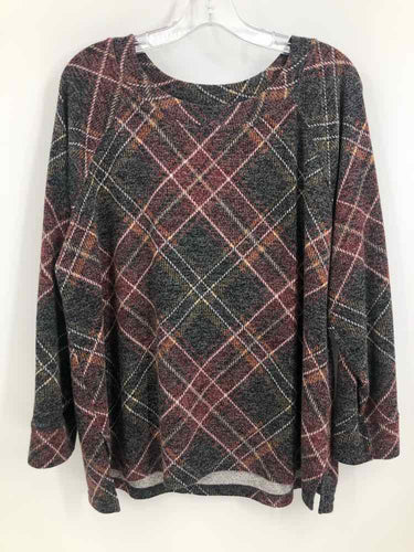 Tribal Size XL Gray/Maroon Plaid Knit Top