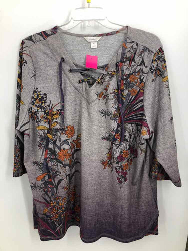 CJ Banks Size 2X Gray/Rust Floral Tunic