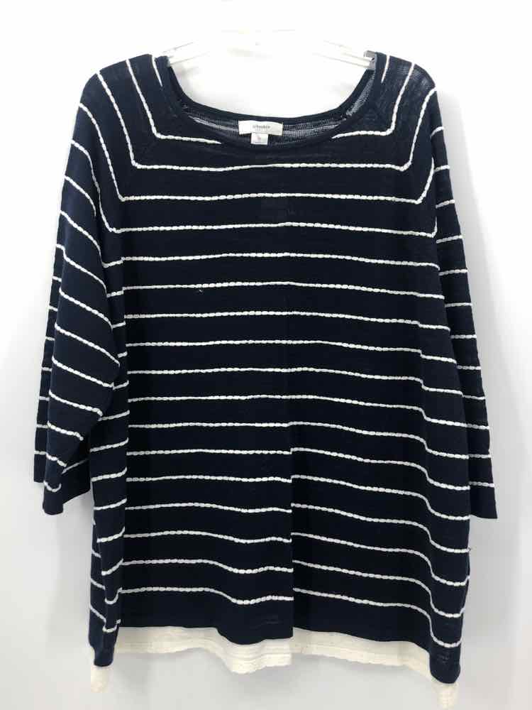 CJ Banks Size 3X Navy/White Stripe Knit Top