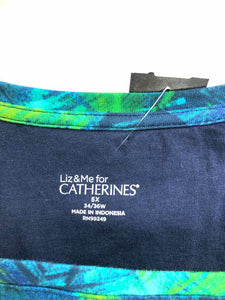 Catherines Size 5X aqua/greem Print Knit Top