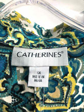 Load image into Gallery viewer, Catherines Size 5X aqua/greem Print Blouse