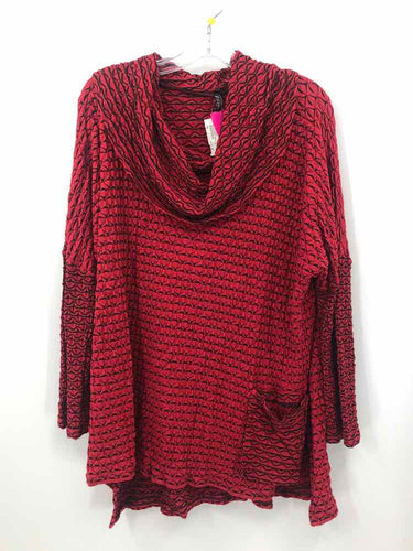 IC Collection Size 2X Red/Black Geometric Knit Top