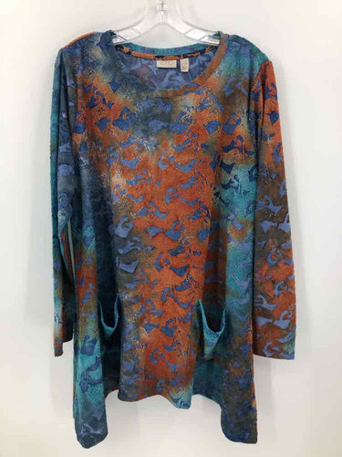 Logo Size 1X Aqua/Rust Print Tunic