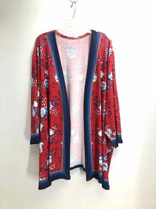 Catherines Size 5X Red/navy Print Cardigan