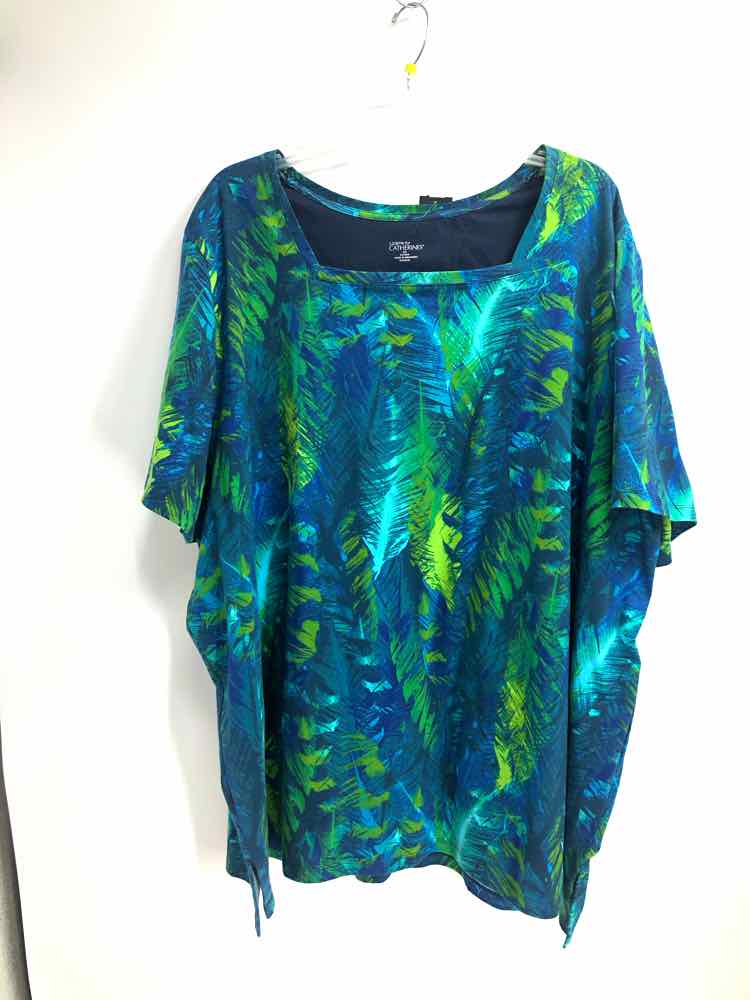 Catherines Size 5X aqua/greem Print Knit Top