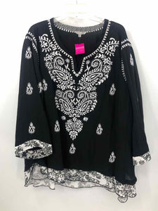 John Mark Size 3X Black/white Embroidered Blouse