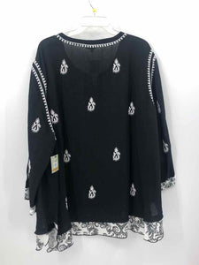 John Mark Size 3X Black/white Embroidered Blouse