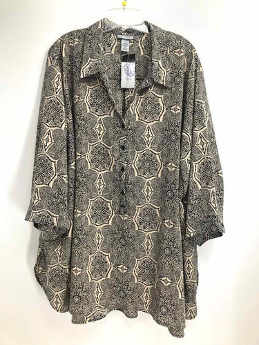 Catherines Size 5X Black/beige Print Blouse