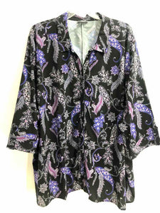 Catherines Size 5X Black/Purple Print Blouse