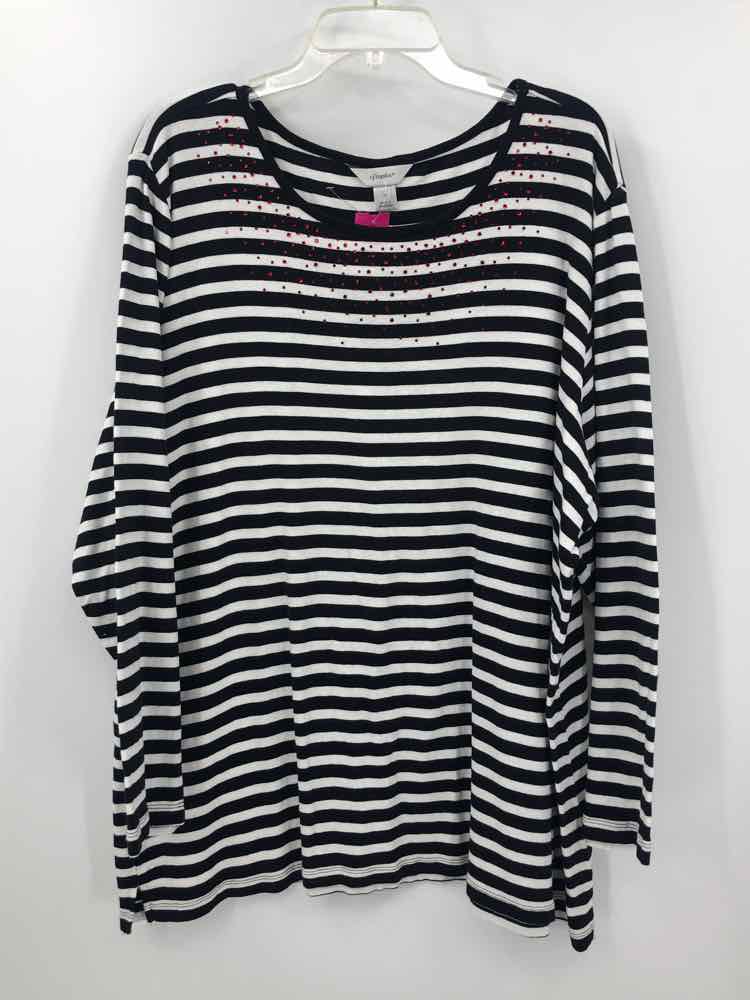 CJ Banks Size 3X Black/white Stripe Knit Top