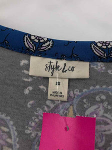 Style & Co Size 2X Black/Lavender Paisley Knit Top