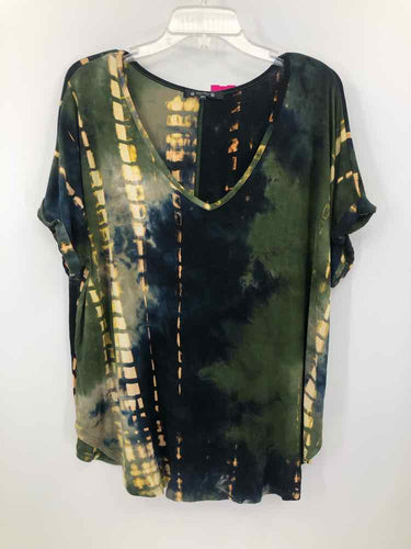 Coin Size 2X Olive/black tiedye Knit Top