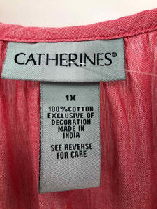 Catherines Size 1X Pink Embroidered Blouse