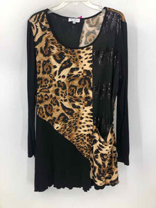 Cover Charge Size 1X Black/beige Animal Print Knit Top