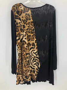 Cover Charge Size 1X Black/beige Animal Print Knit Top