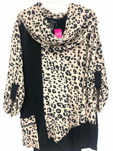 Ali Miles Size 3X Black/tan Animal Print Tunic