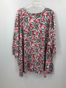 Denim Size 5X pink/olive Print Knit Top