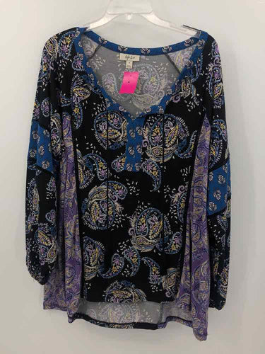 Style & Co Size 2X Black/Lavender Paisley Knit Top