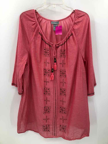 Catherines Size 1X Pink Embroidered Blouse