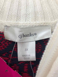 CJ Banks Size 3X Ivory/red Print Sweater