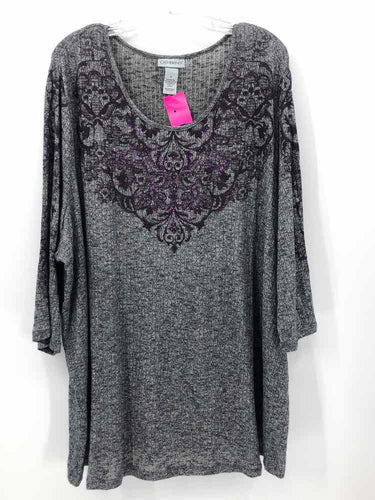 Catherines Size 3X Grey/Black Print Knit Top