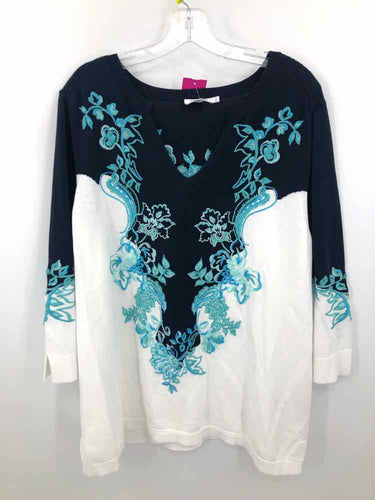 Chico's Size XL Navy/White Embroidered Sweater