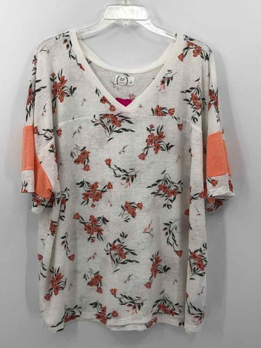 Maurices Size 2X Ivory/coral Floral Knit Top