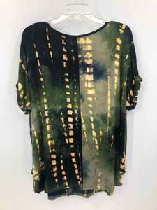 Coin Size 2X Olive/black tiedye Knit Top