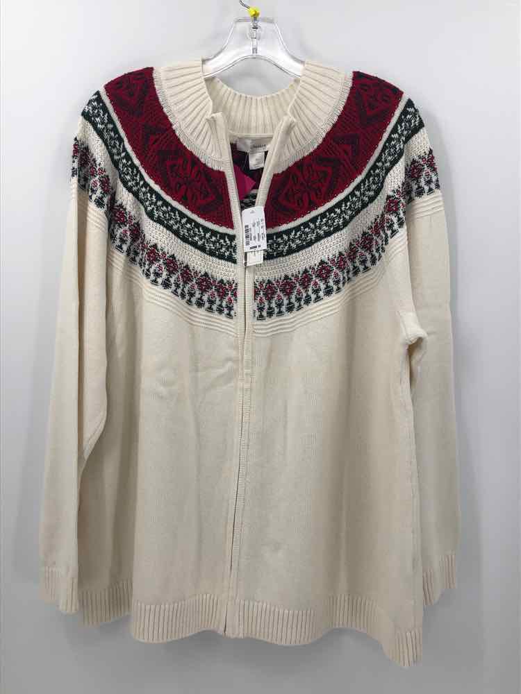 CJ Banks Size 3X Ivory/red Print Sweater