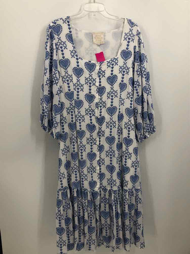 Johnny Was Size XL White/Blue Embroidered Dress