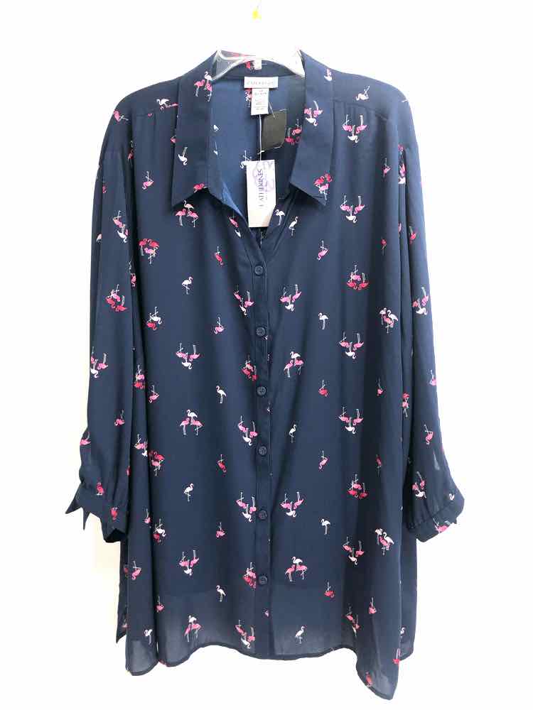 Catherines Size 5X Navy/Pink flamingos Blouse