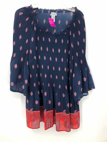 Catherines Size 1X Navy/red Print Blouse