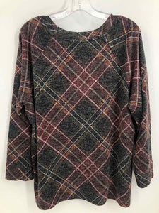 Tribal Size XL Gray/Maroon Plaid Knit Top