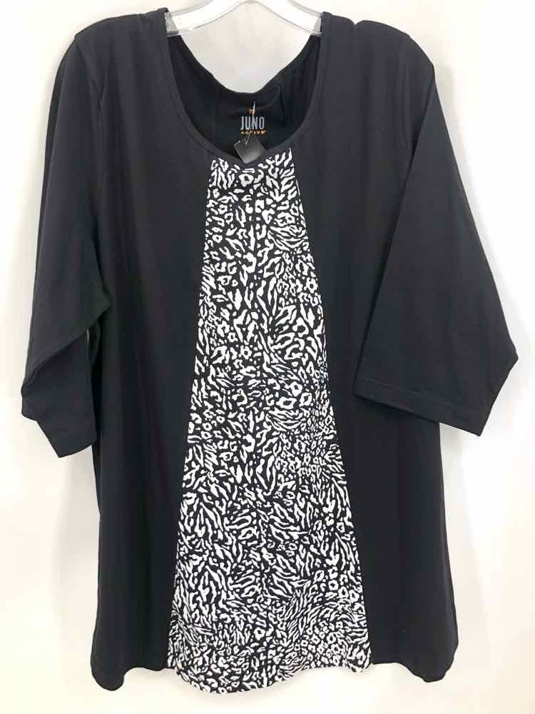 Junoactive Size 1X Black/white Animal Print Knit Top